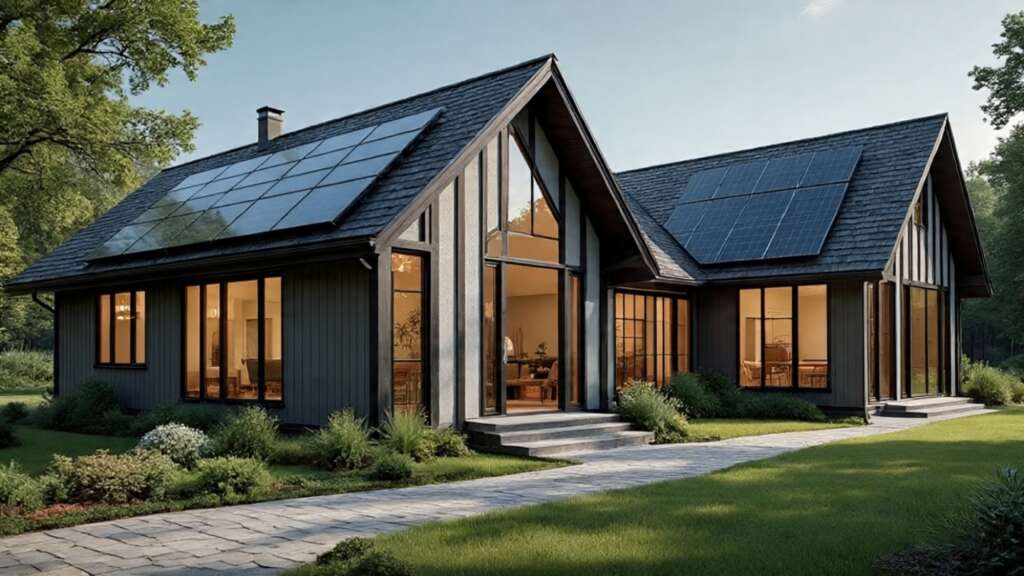 Tudor architecture house with energy-efficient eco-friendly materials