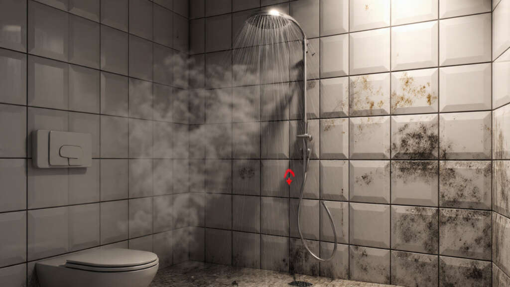 Bathroom humidity and moisture buildup causing black mold in shower corners