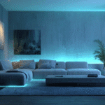 Bedroom ceiling painted with glow in the dark phosphorescent paint showing stars and constellations glowing in the dark