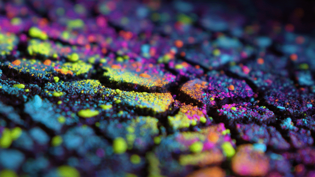 Close-up view of glowing phosphorescent paint texture