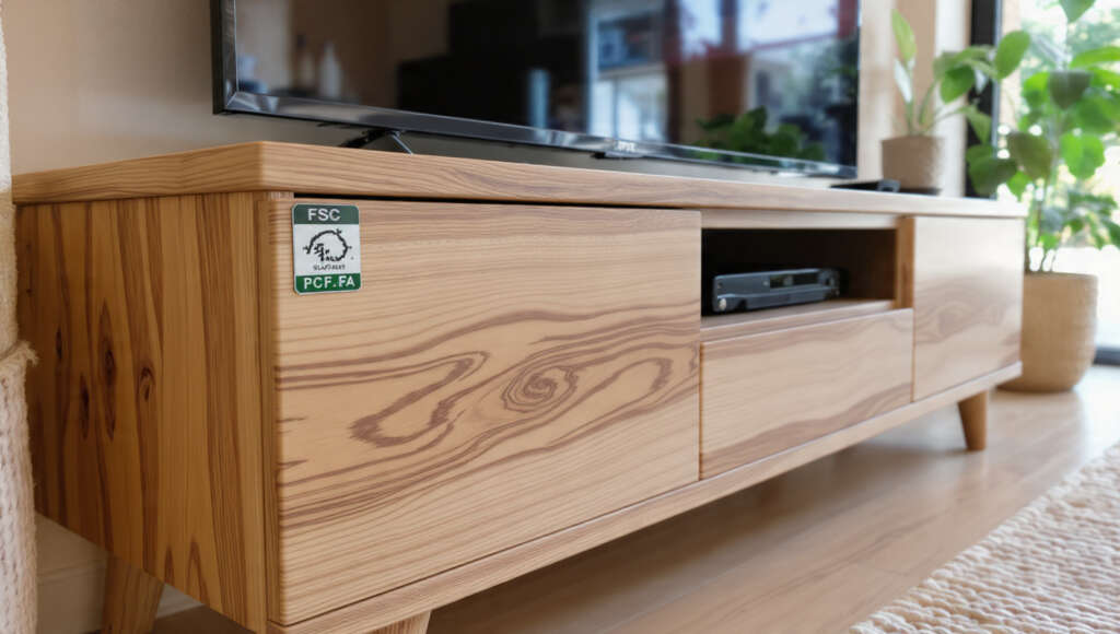Eco-friendly mid-century modern TV stand made with sustainable wood and non-toxic finishes.