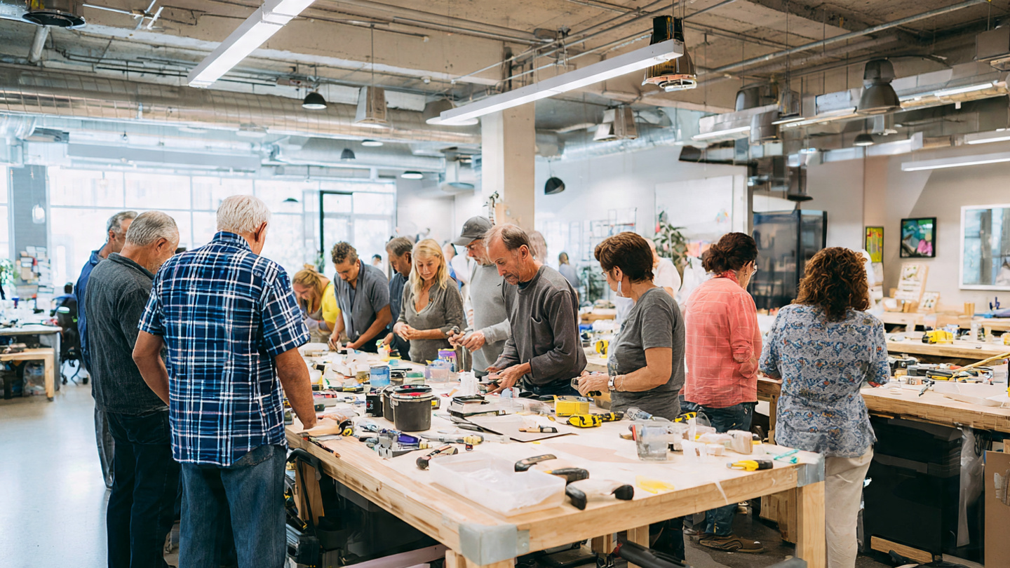 Homeowners attending a hands-on DIY home improvement class