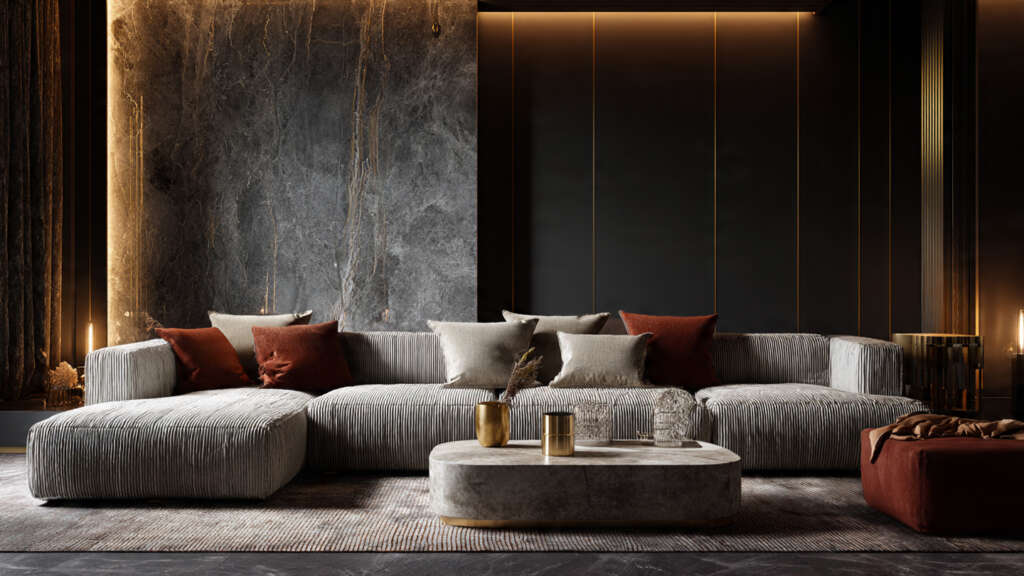 Luxury modular sofa in a modern designer living room.