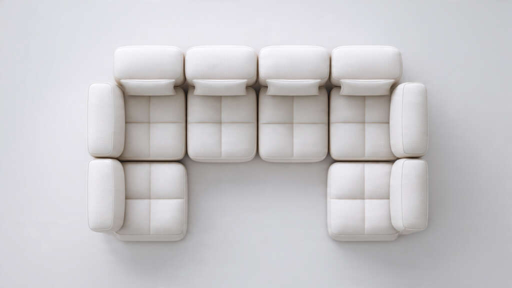 Examples of different modular sofa configurations to show layout flexibility.