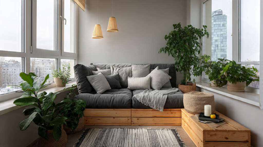 Space-saving modular sofa in a small apartment living room.