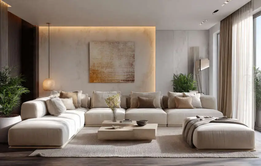Modular sofa vs sectional sofa comparison in a modern neutral living room.