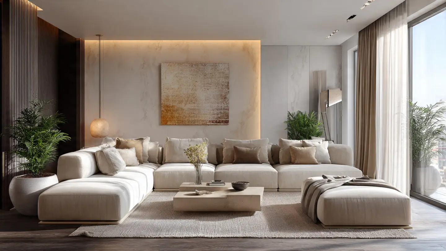 Modular sofa vs sectional sofa comparison in a modern neutral living room.