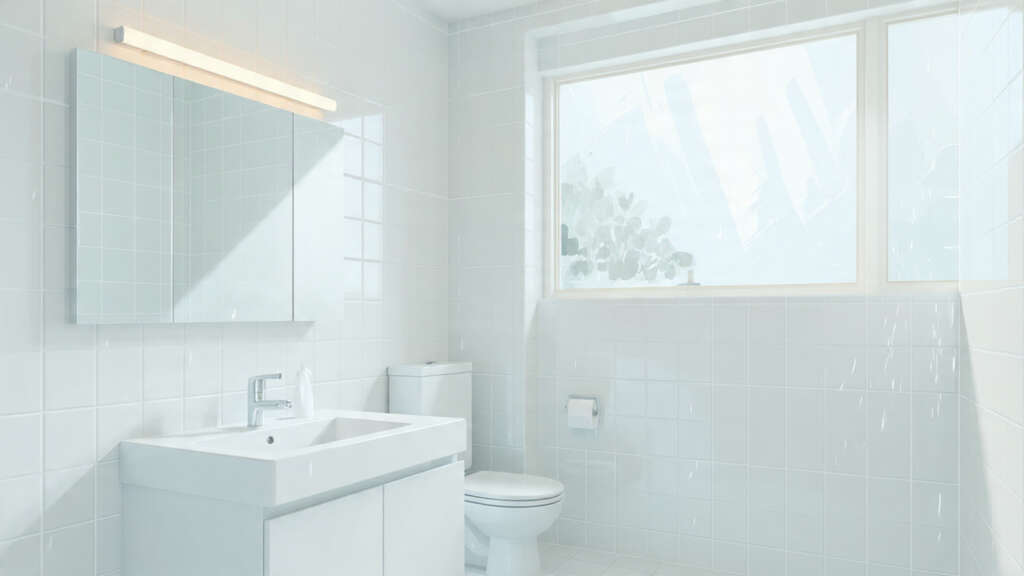 Clean mold-free shower area with white tiles and natural lighting
