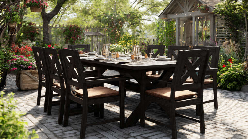 Polywood outdoor dining set, perfect for gatherings and outdoor dining experiences.