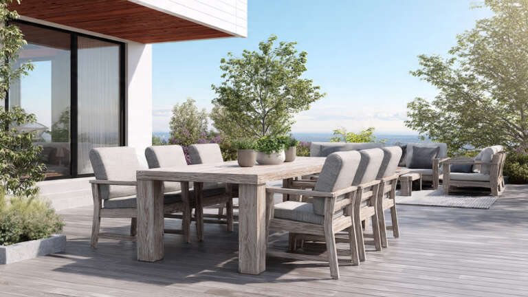 Polywood outdoor furniture set on a stylish patio, designed for comfort and durability.
