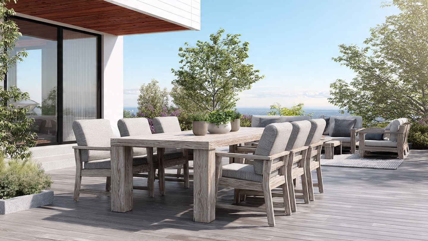 Polywood outdoor furniture set on a stylish patio, designed for comfort and durability.
