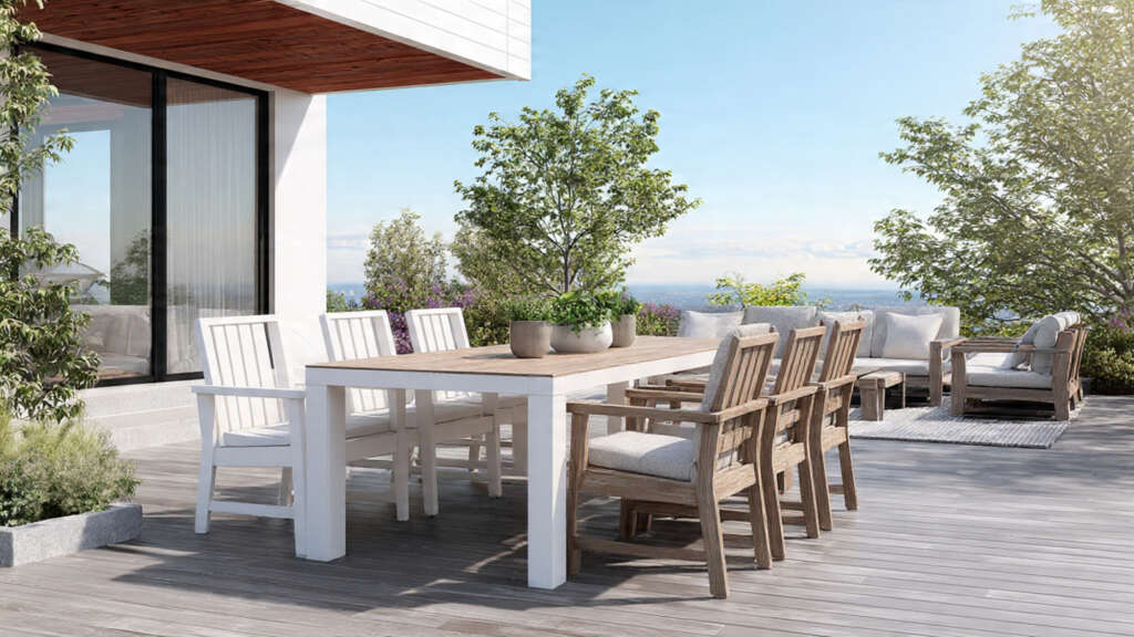 Comparison of Polywood furniture vs traditional wood furniture showing durability and maintenance differences.