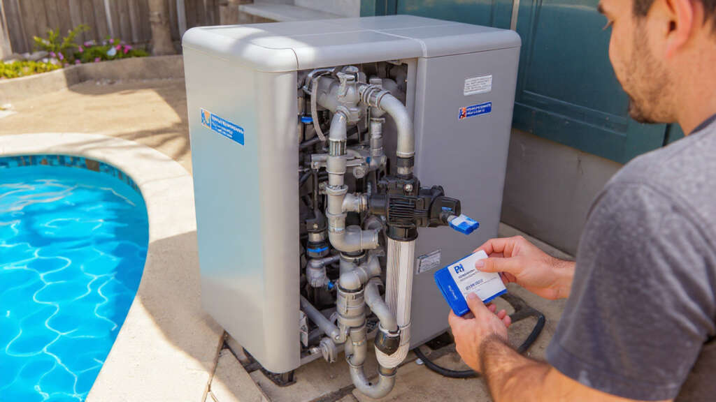 Testing pool water chemistry using pH and chlorine test strips