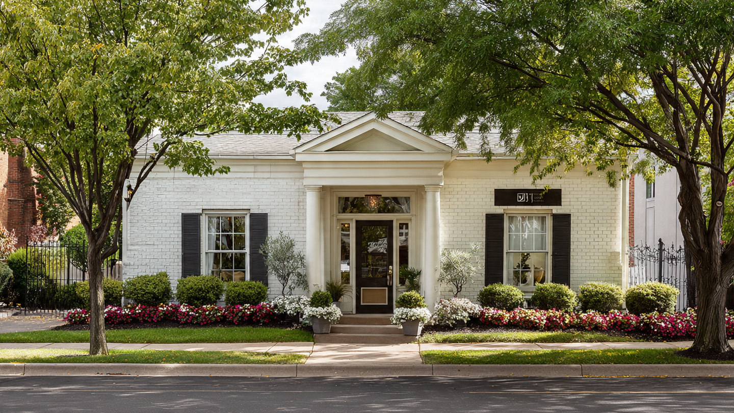 Interior setup of Lindley Funeral Home for a funeral service with flowers and seating.
