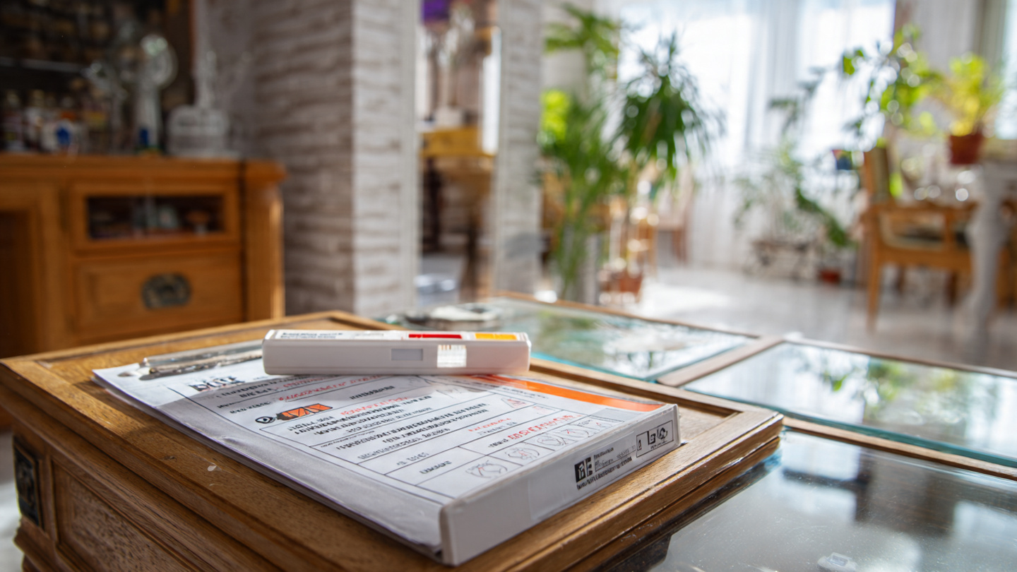 DIY radon test kit placed on a basement table for home testing.