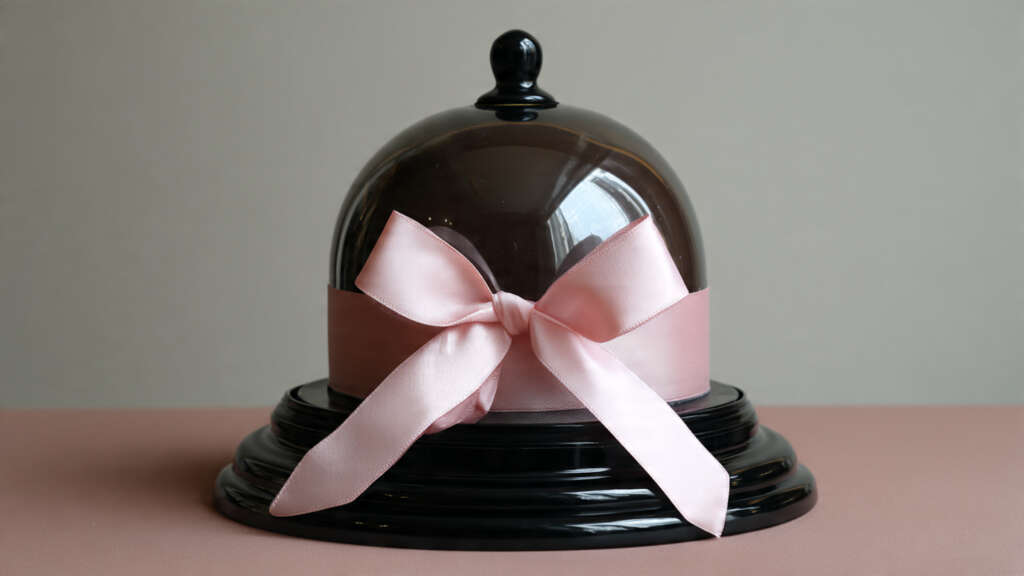 Pink ramo buchon on chocolate gift box base.