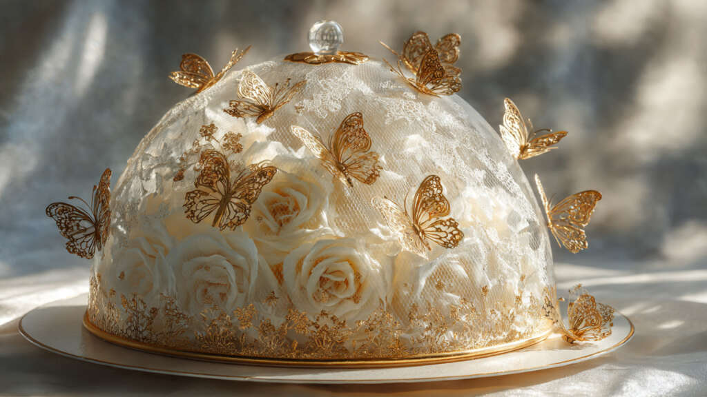 White ramo buchon with butterfly topper for sweet surprises.