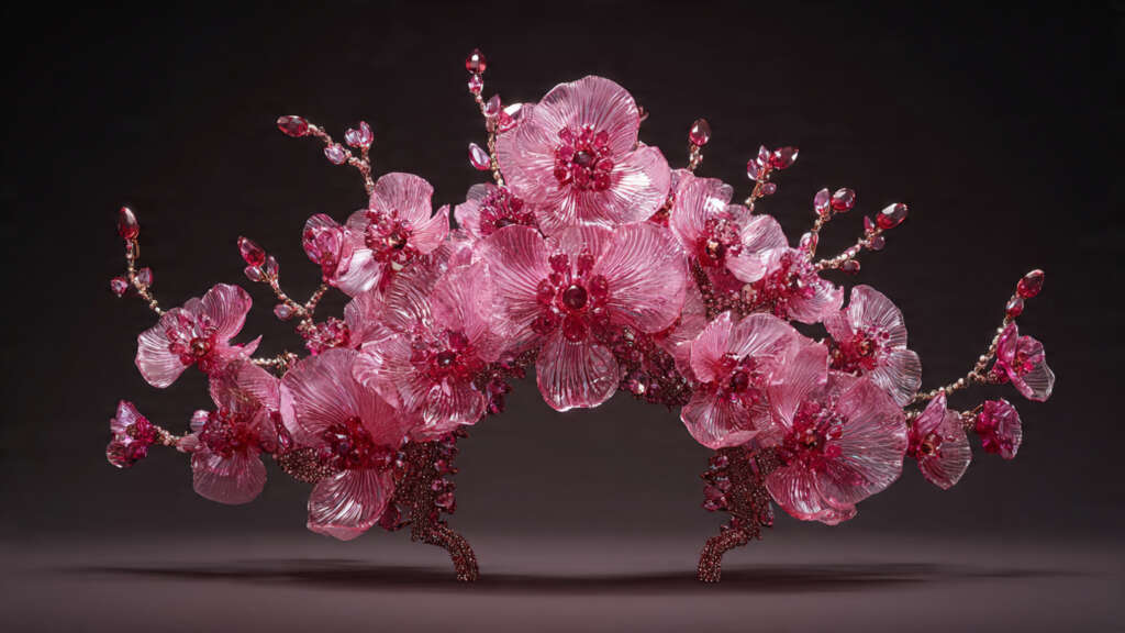 Crystal-crowned hot pink ramo buchon for glam parties.