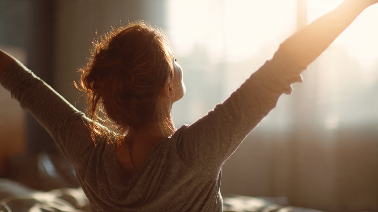 Person experiencing relief from chronic pain in a calm home environment