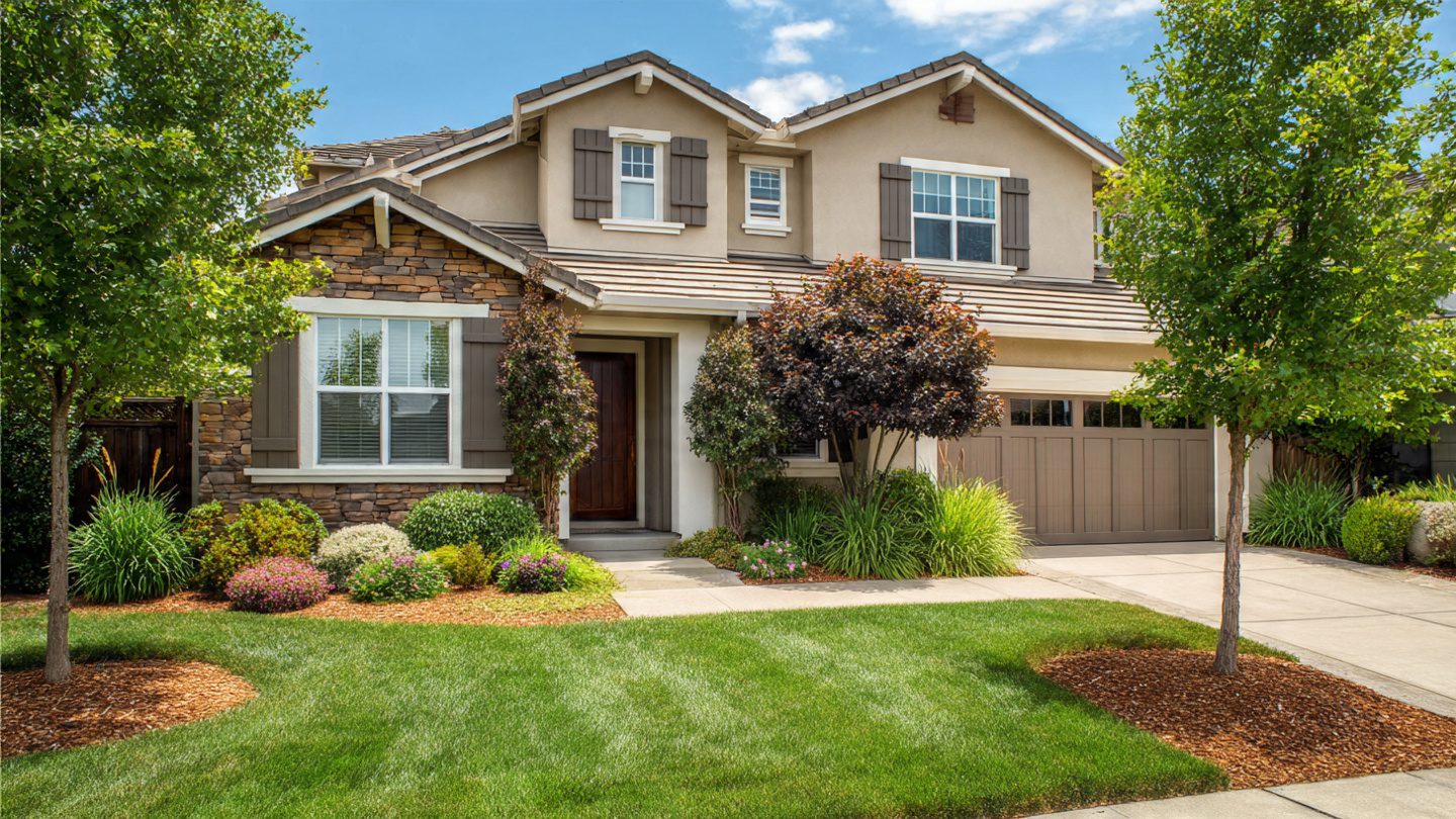 Small trees for landscaping in a modern front yard adding curb appeal